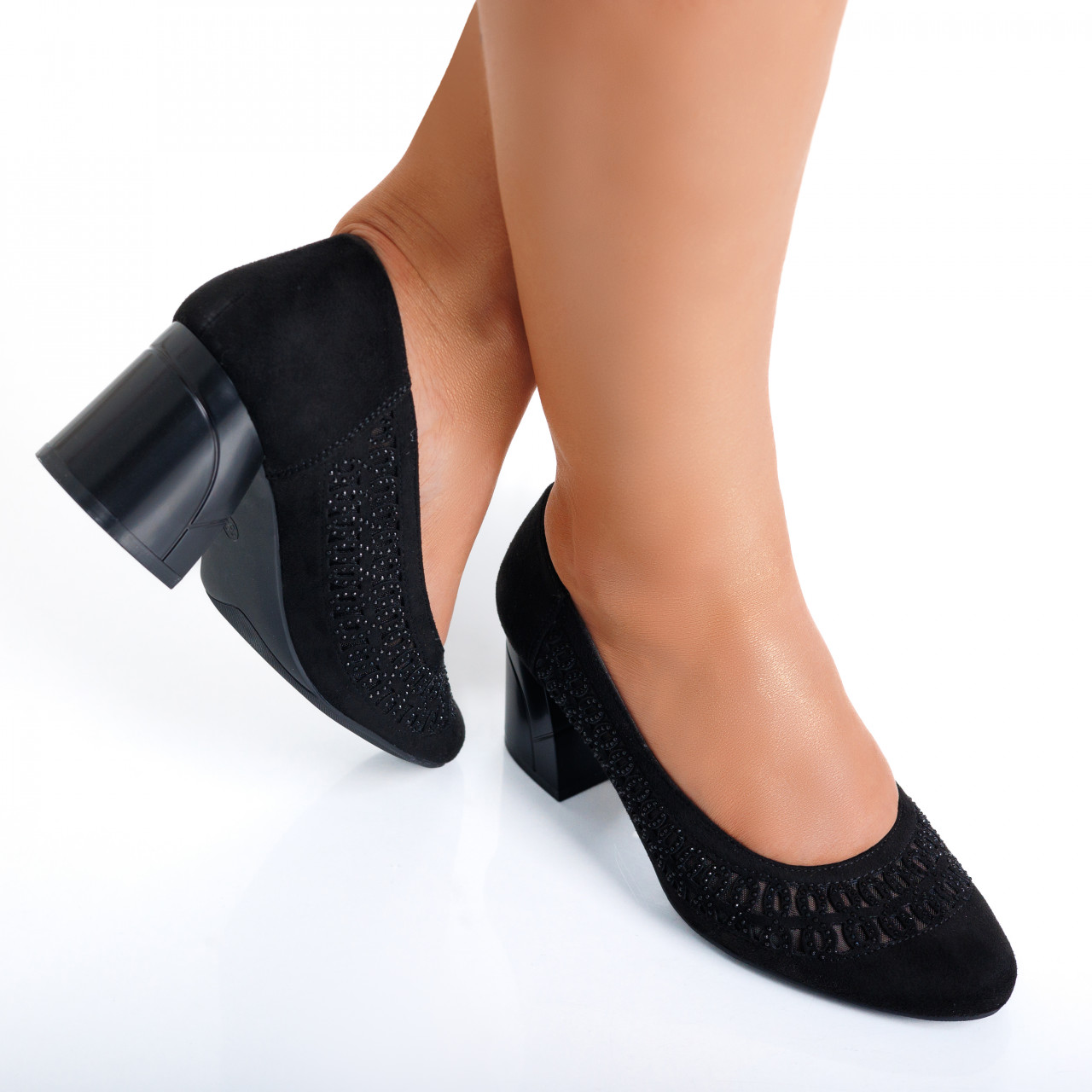 Pantofi dama cu toc Negri din Piele Ecologica Intoarsa Digna - poza 5