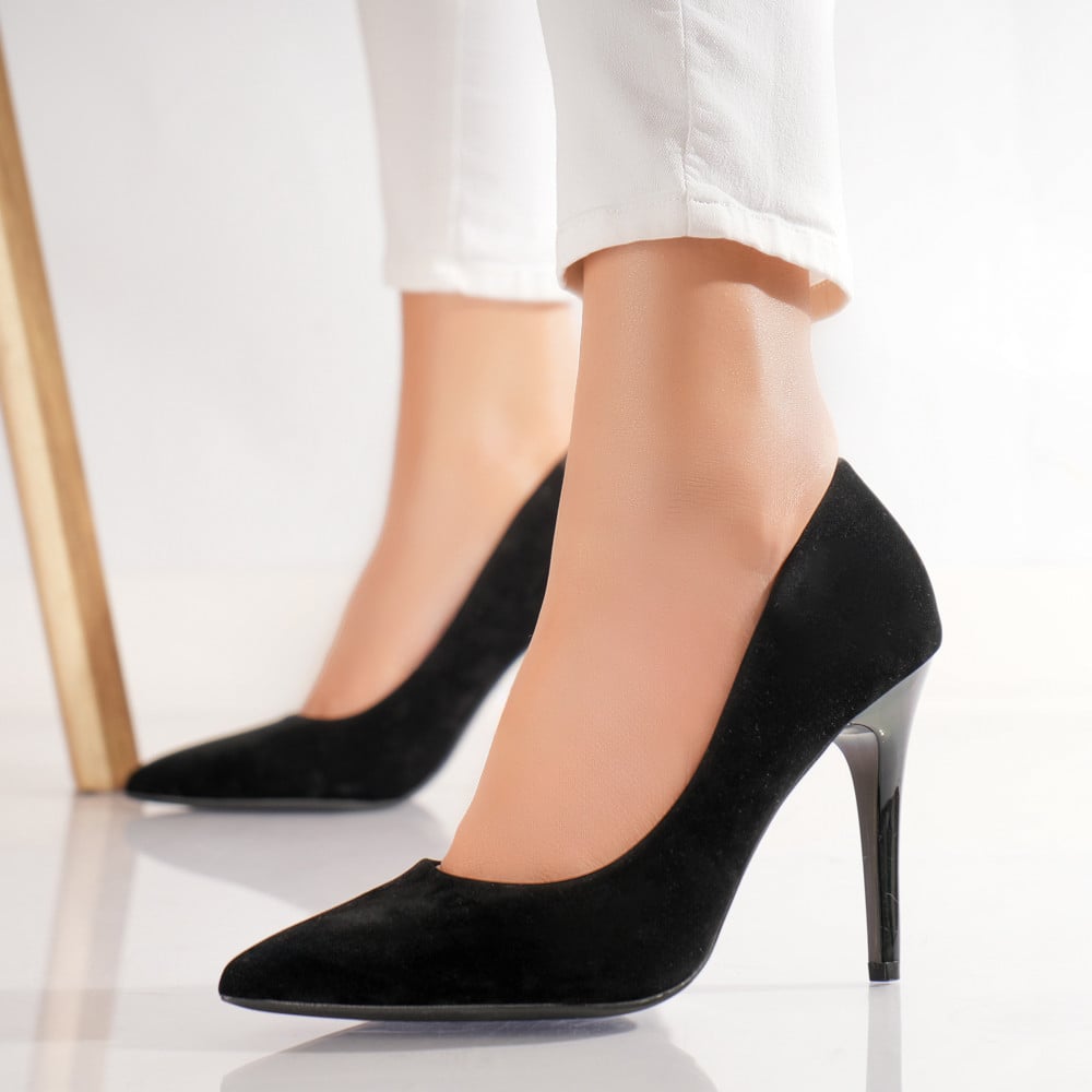 Pantofi dama cu toc Negri din Piele Ecologica Intoarsa Naya - poza 3