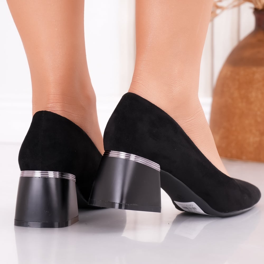 Pantofi dama cu toc Negri din Piele Ecologica Intoarsa Otana - poza 5