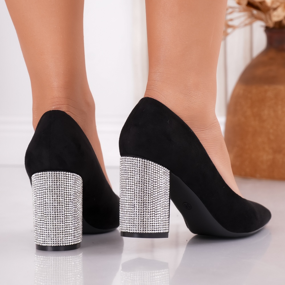Pantofi dama cu toc Negri din Piele Ecologica Intoarsa Ramona - poza 5
