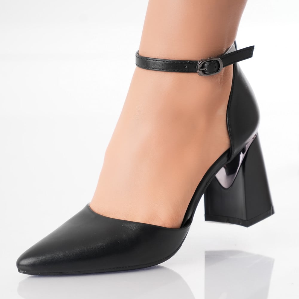 Pantofi dama cu toc Negri din Piele Ecologica Karen - poza 1