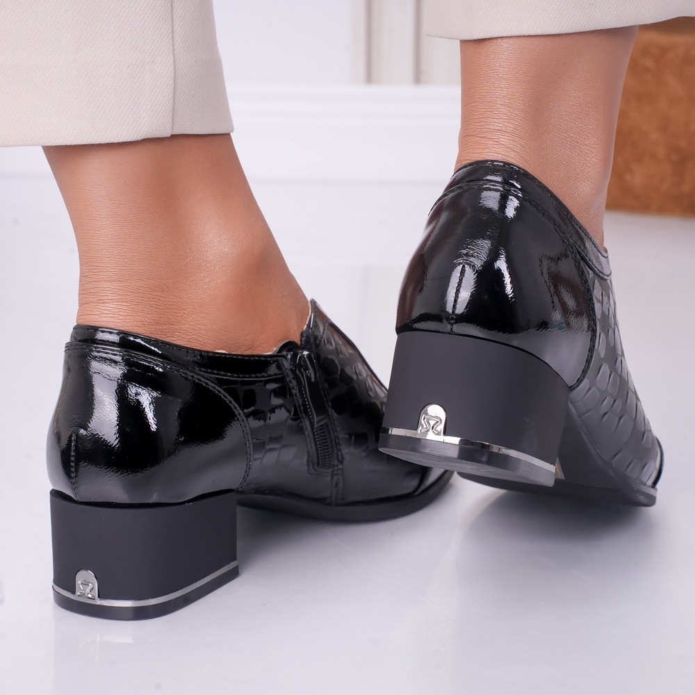 Pantofi dama cu toc Negri din Piele Ecologica Lacuita Zuri - poza 5