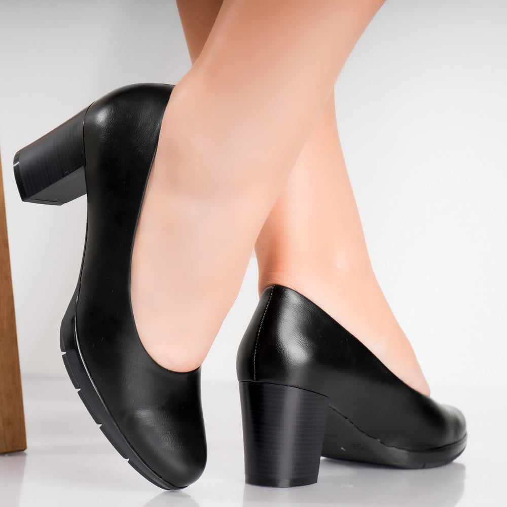 Pantofi dama cu toc Negri din Piele Ecologica Lujain - poza 1