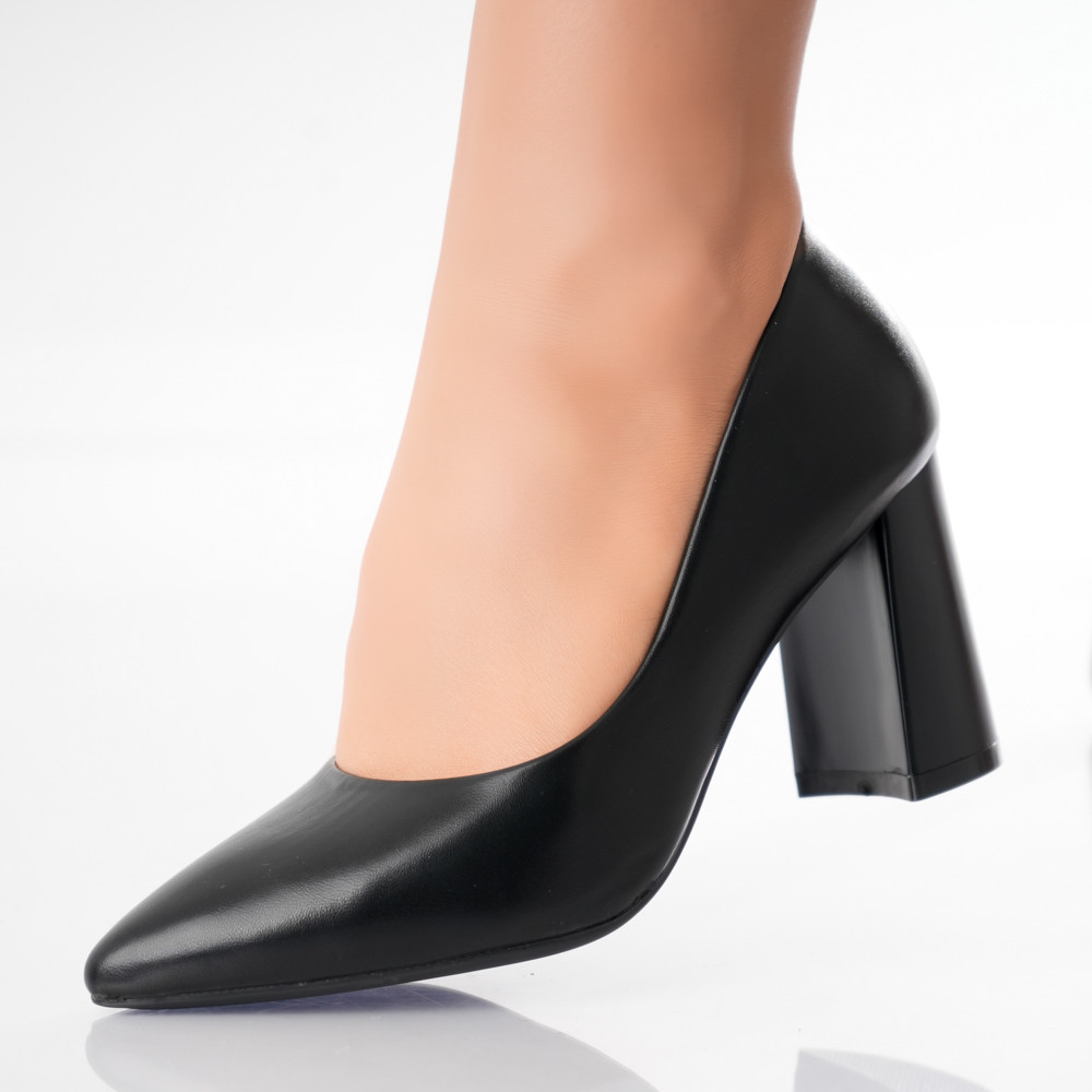 Pantofi dama cu toc Negri din Piele Ecologica Macarena - poza 2