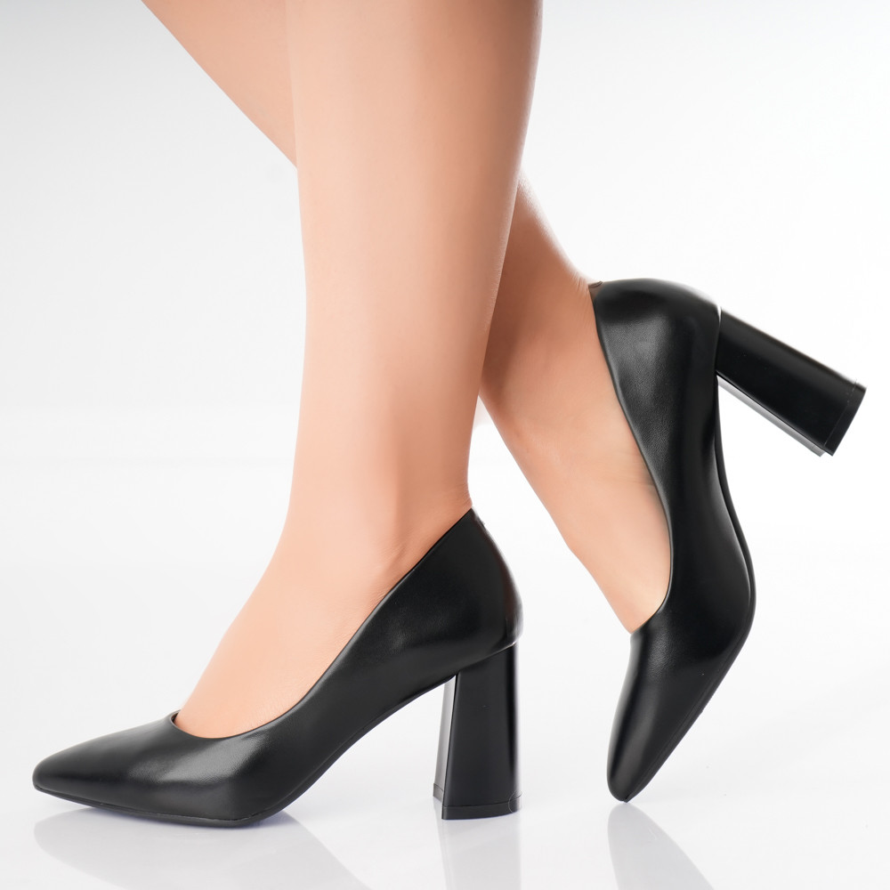 Pantofi dama cu toc Negri din Piele Ecologica Macarena - poza 4