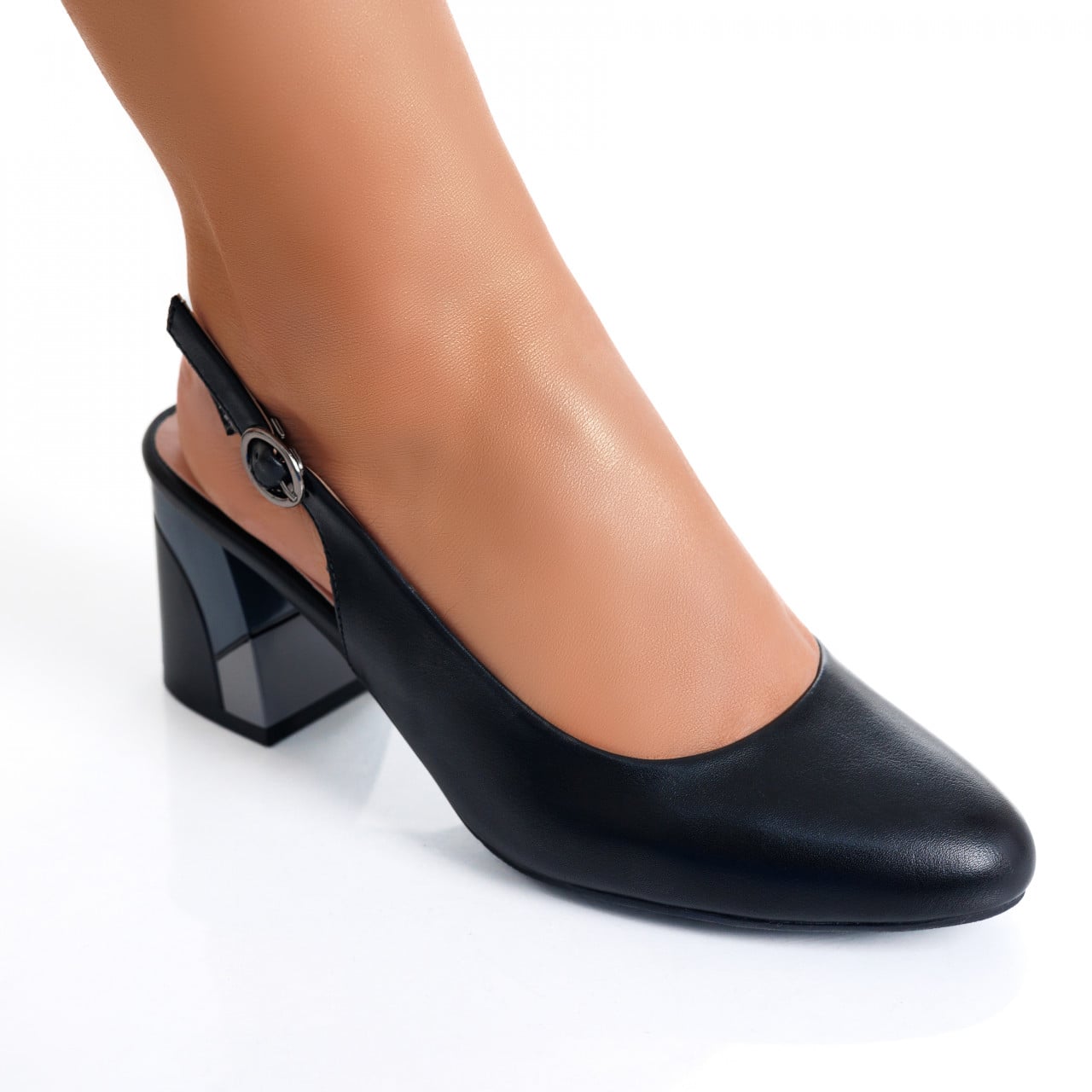 Pantofi dama cu toc Negri din Piele Ecologica Milena - poza 4