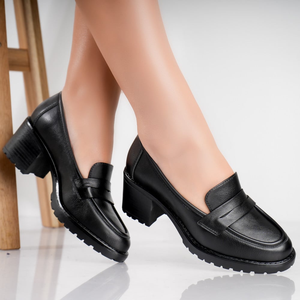 Pantofi dama cu toc Negri din Piele Ecologica Molado - poza 2