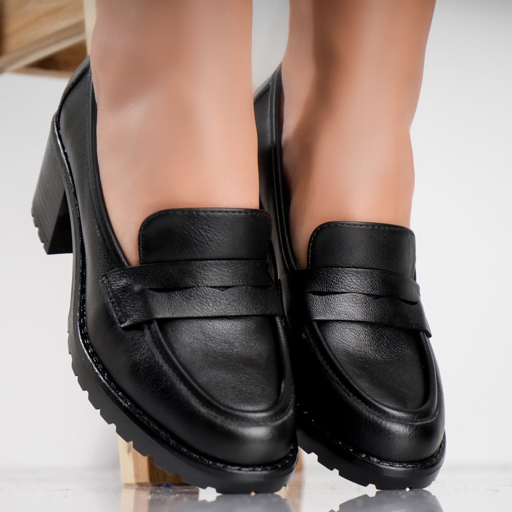 Pantofi dama cu toc Negri din Piele Ecologica Molado - poza 3