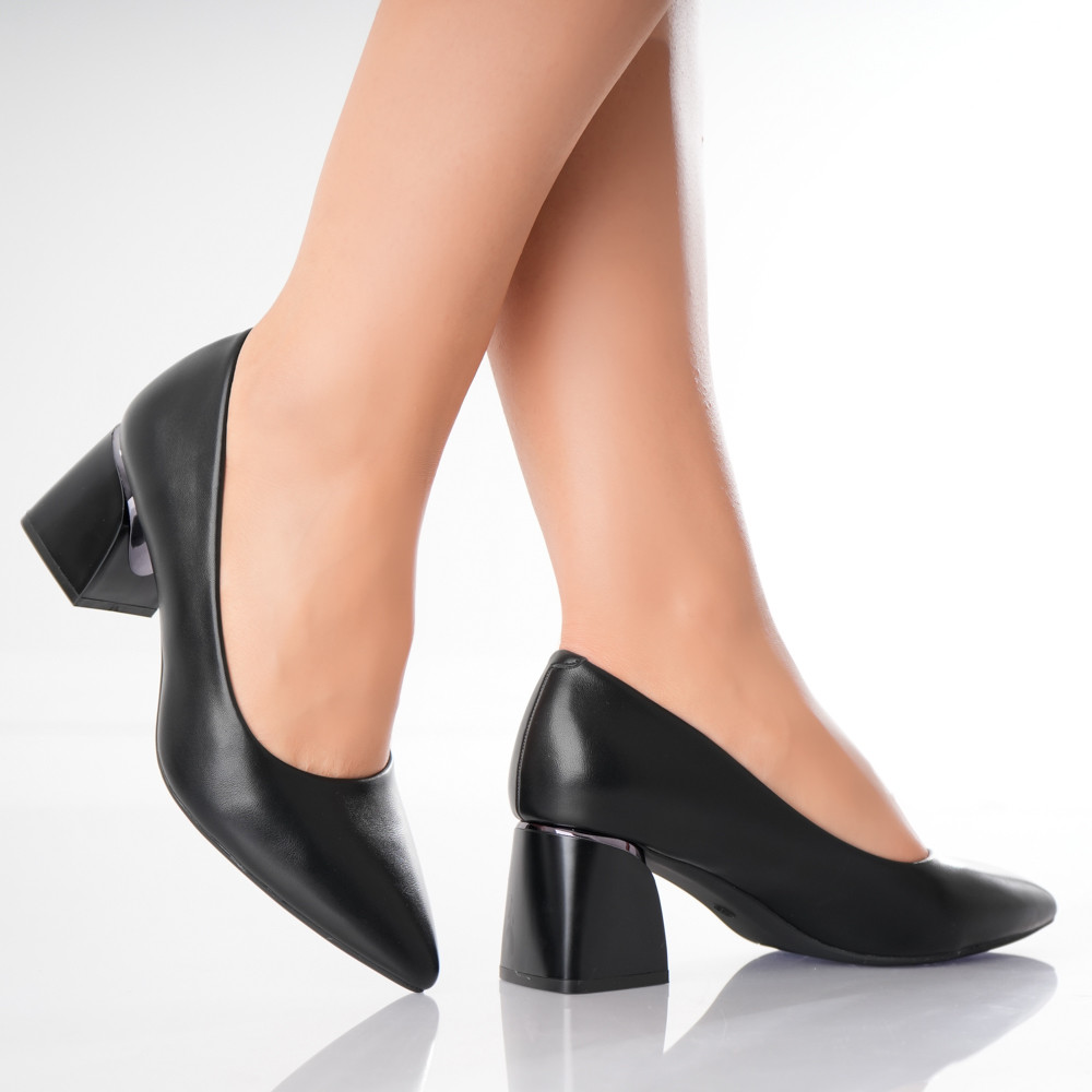 Pantofi dama cu toc Negri din Piele Ecologica Nerina - poza 3