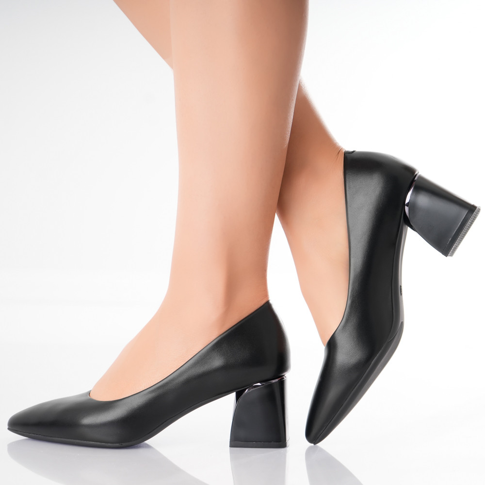 Pantofi dama cu toc Negri din Piele Ecologica Nerina - poza 4