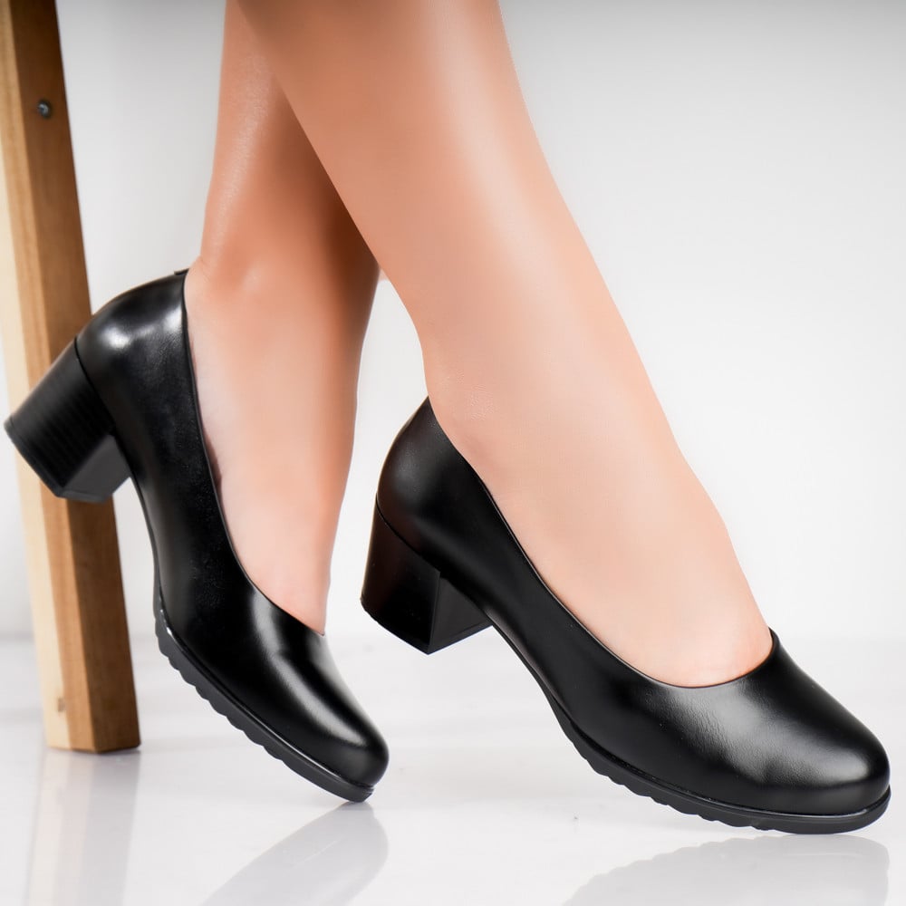 Pantofi dama cu toc Negri din Piele Ecologica Selya - poza 1