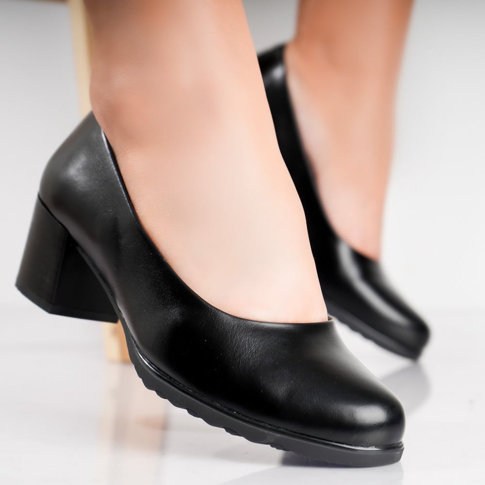Pantofi dama cu toc Negri din Piele Ecologica Selya - poza 2