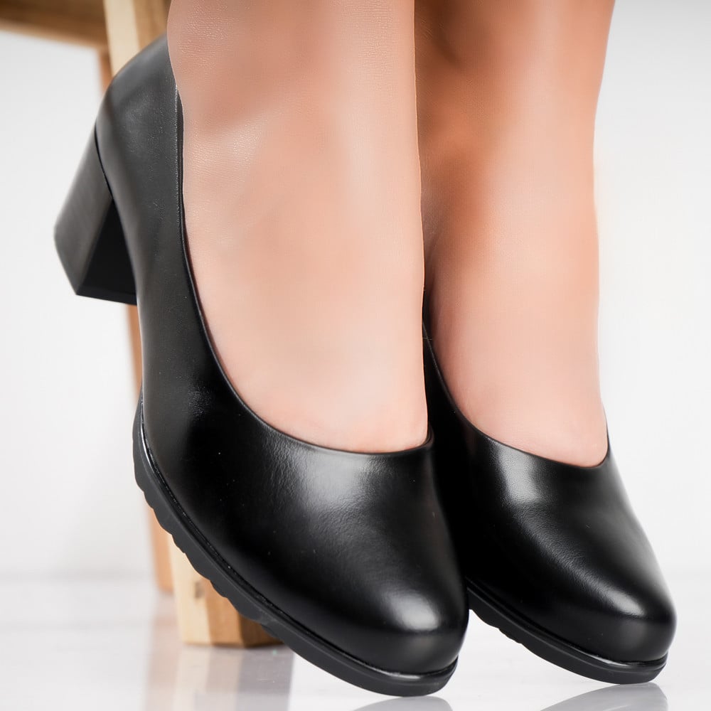 Pantofi dama cu toc Negri din Piele Ecologica Selya - poza 3