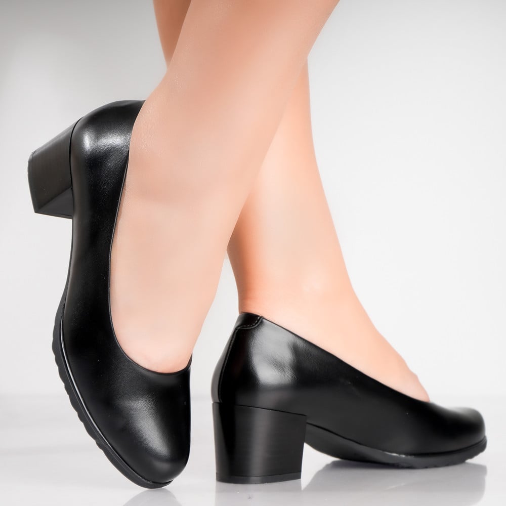 Pantofi dama cu toc Negri din Piele Ecologica Selya - poza 4