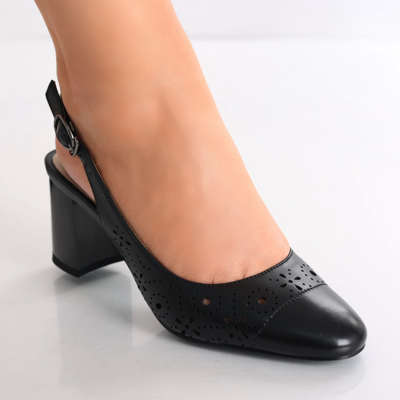 Pantofi dama cu toc Negri din Piele Naturala Jazel - poza 3