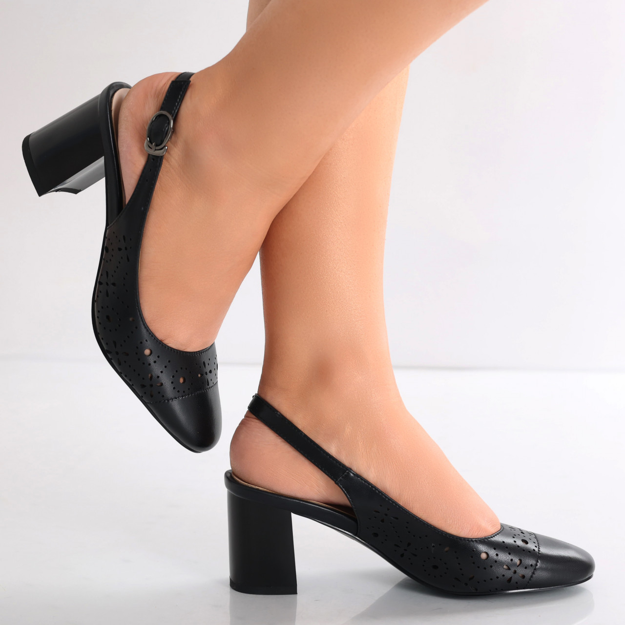 Pantofi dama cu toc Negri din Piele Naturala Jazel - poza 5