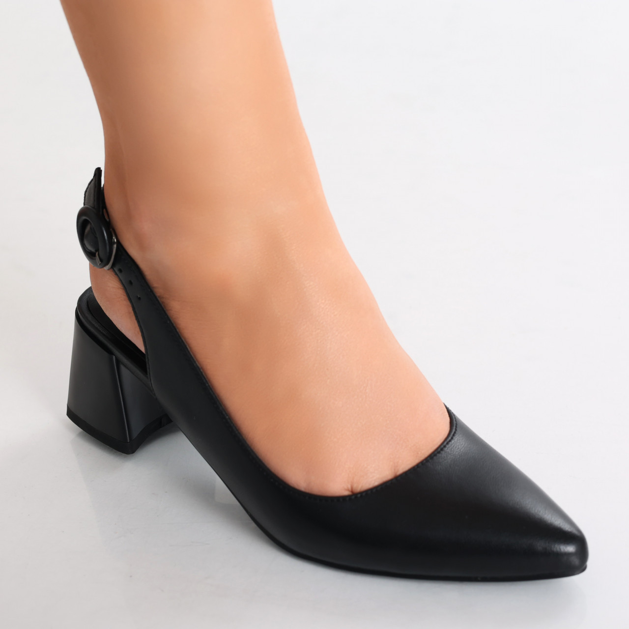 Pantofi dama cu toc Negri din Piele Naturala Lezena - poza 3