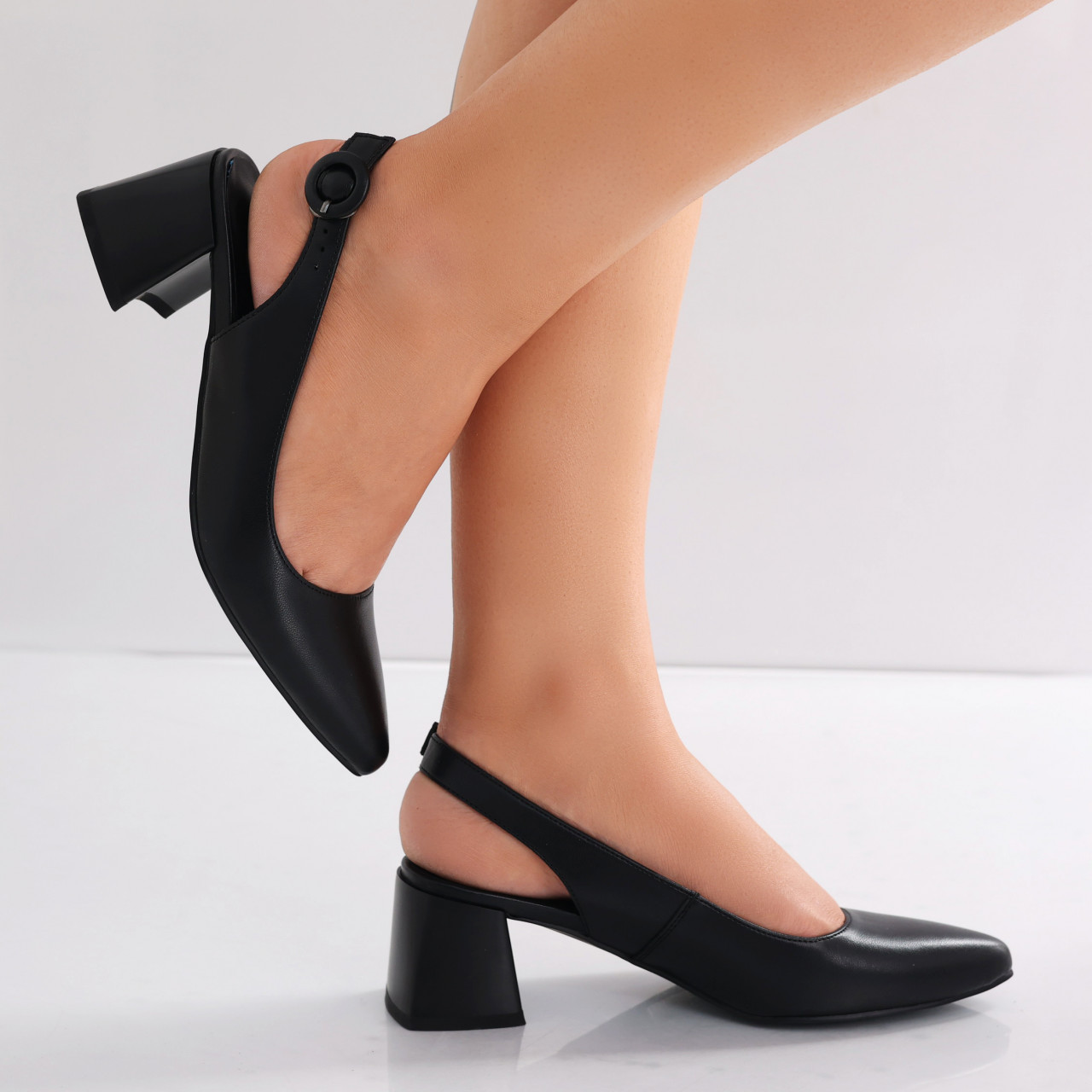 Pantofi dama cu toc Negri din Piele Naturala Lezena - poza 5