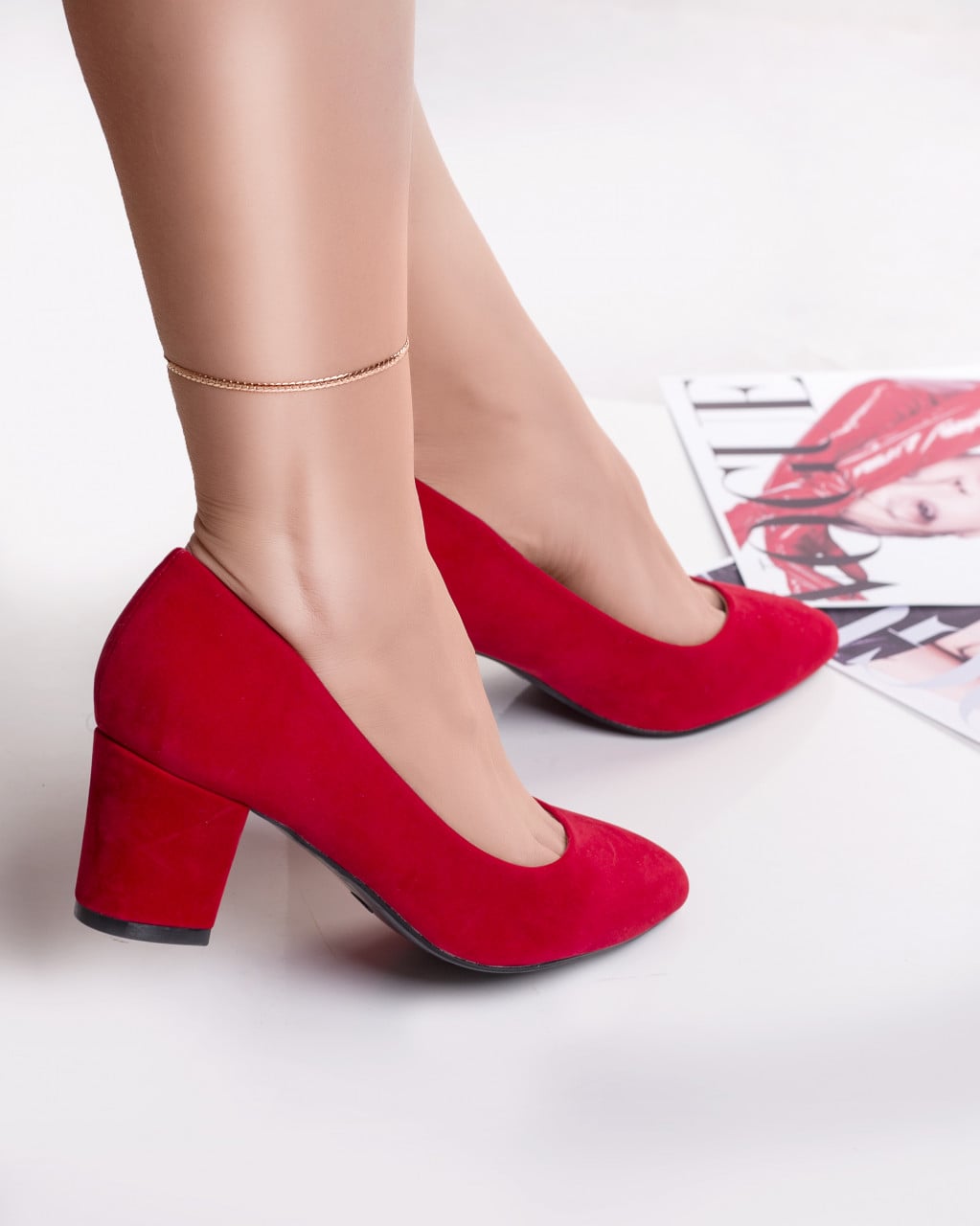 Pantofi dama cu toc rosii din piele eco intoarsa hutra - poza 3