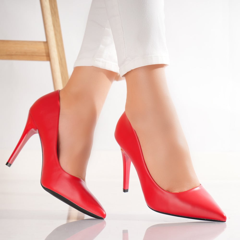Pantofi dama cu toc Rosii din Piele Ecologica Arnom - poza 1