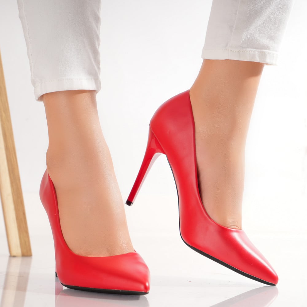 Pantofi dama cu toc Rosii din Piele Ecologica Arnom - poza 3