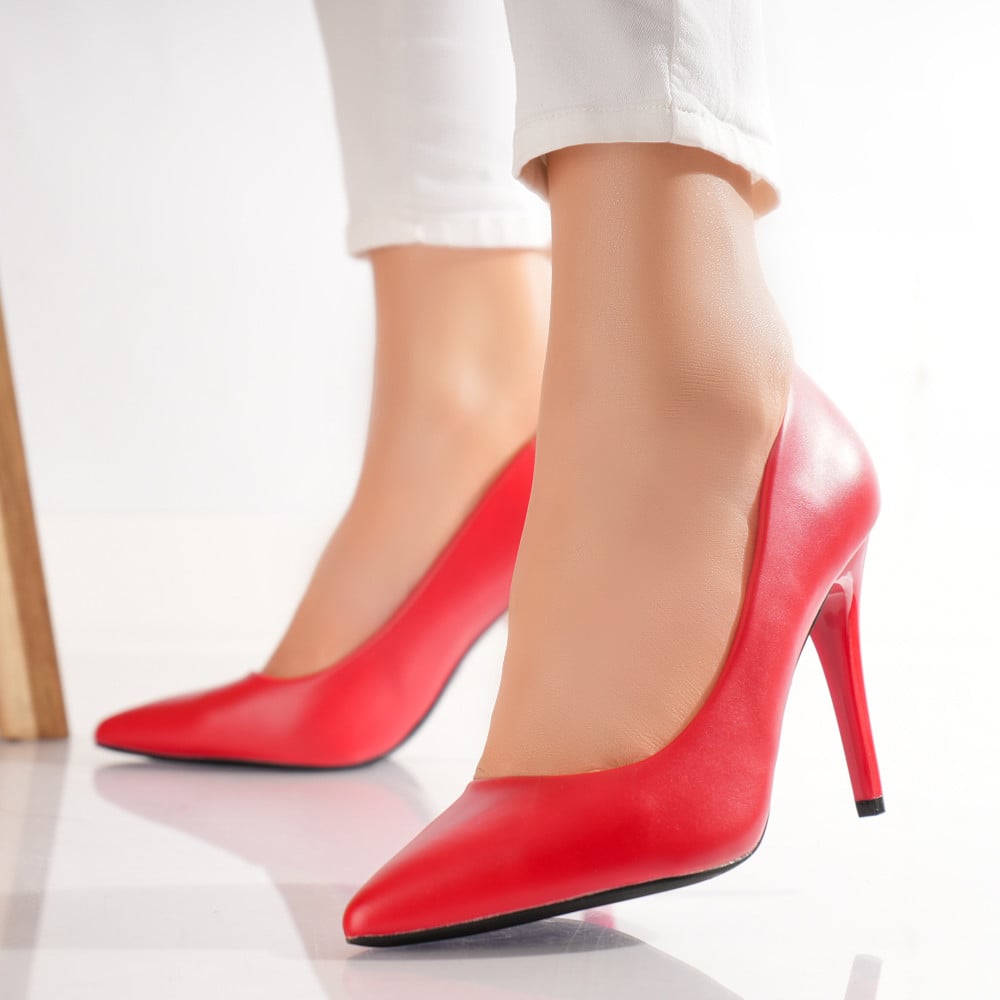 Pantofi dama cu toc Rosii din Piele Ecologica Arnom - poza 4
