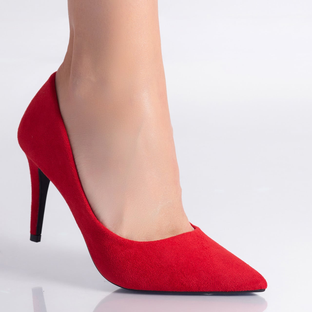 Pantofi dama cu toc Rosii din Piele Ecologica intoarsa Larina - poza 2