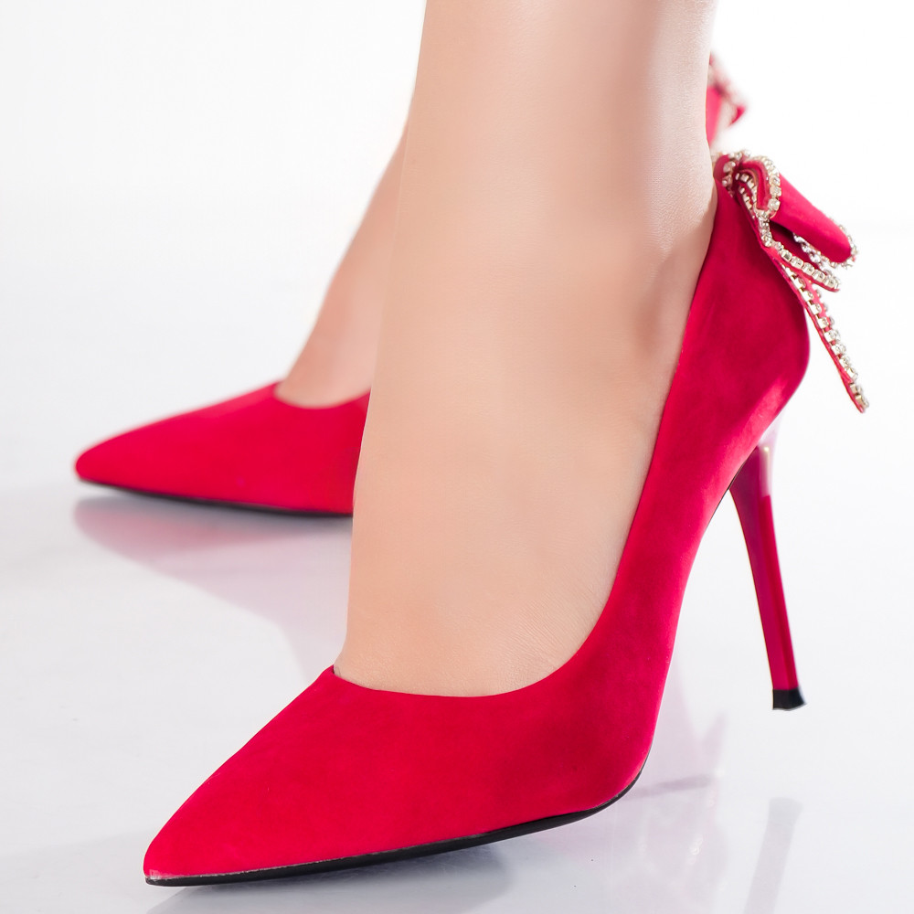 Pantofi dama cu toc Rosii din Piele Ecologica Intoarsa Valiri - poza 5