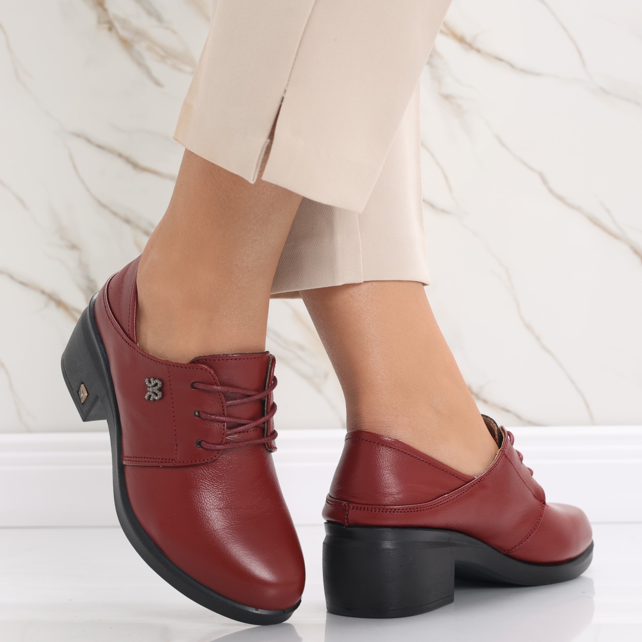 Pantofi dama cu toc Rosii din Piele Naturala Daruisa - poza 2