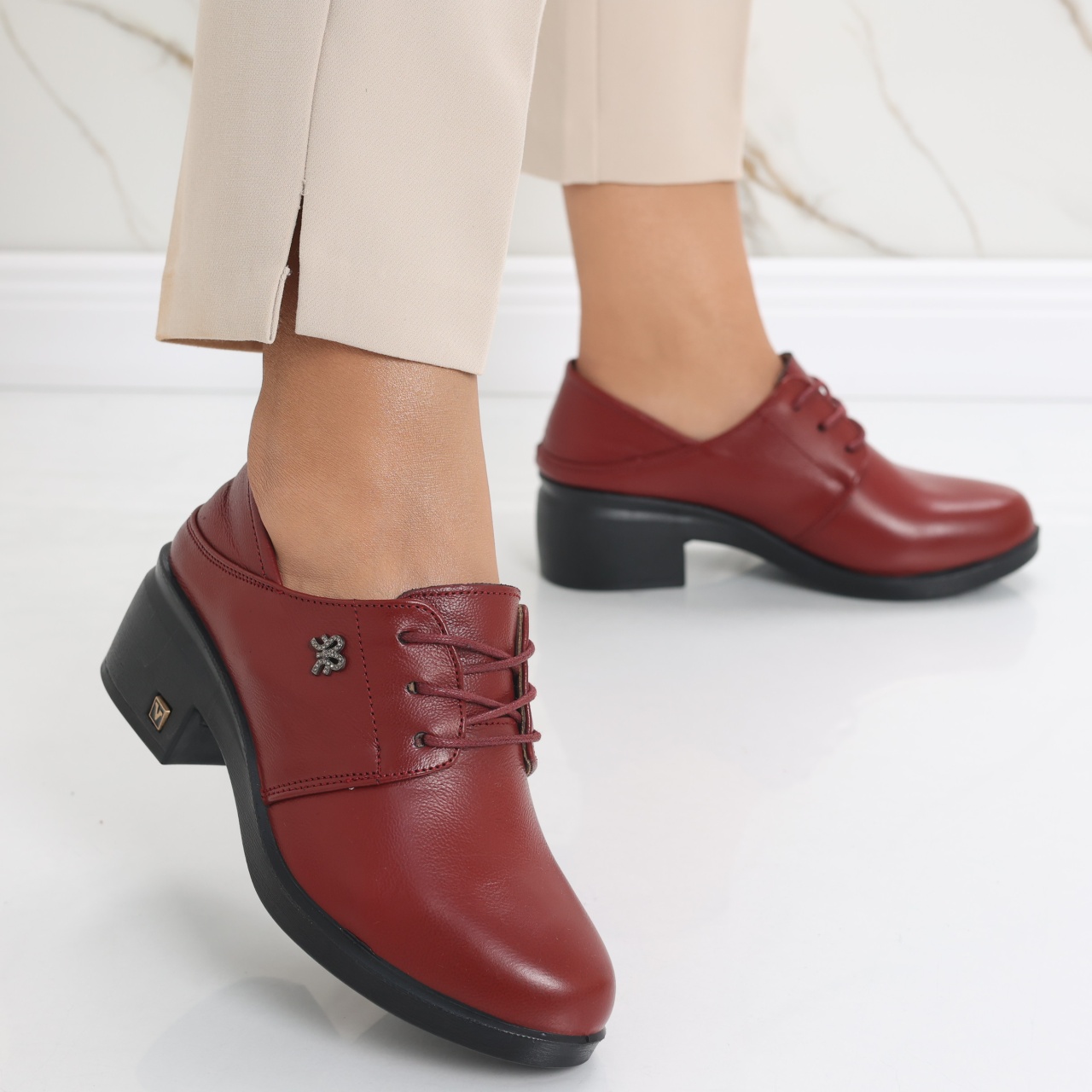 Pantofi dama cu toc Rosii din Piele Naturala Daruisa - poza 3