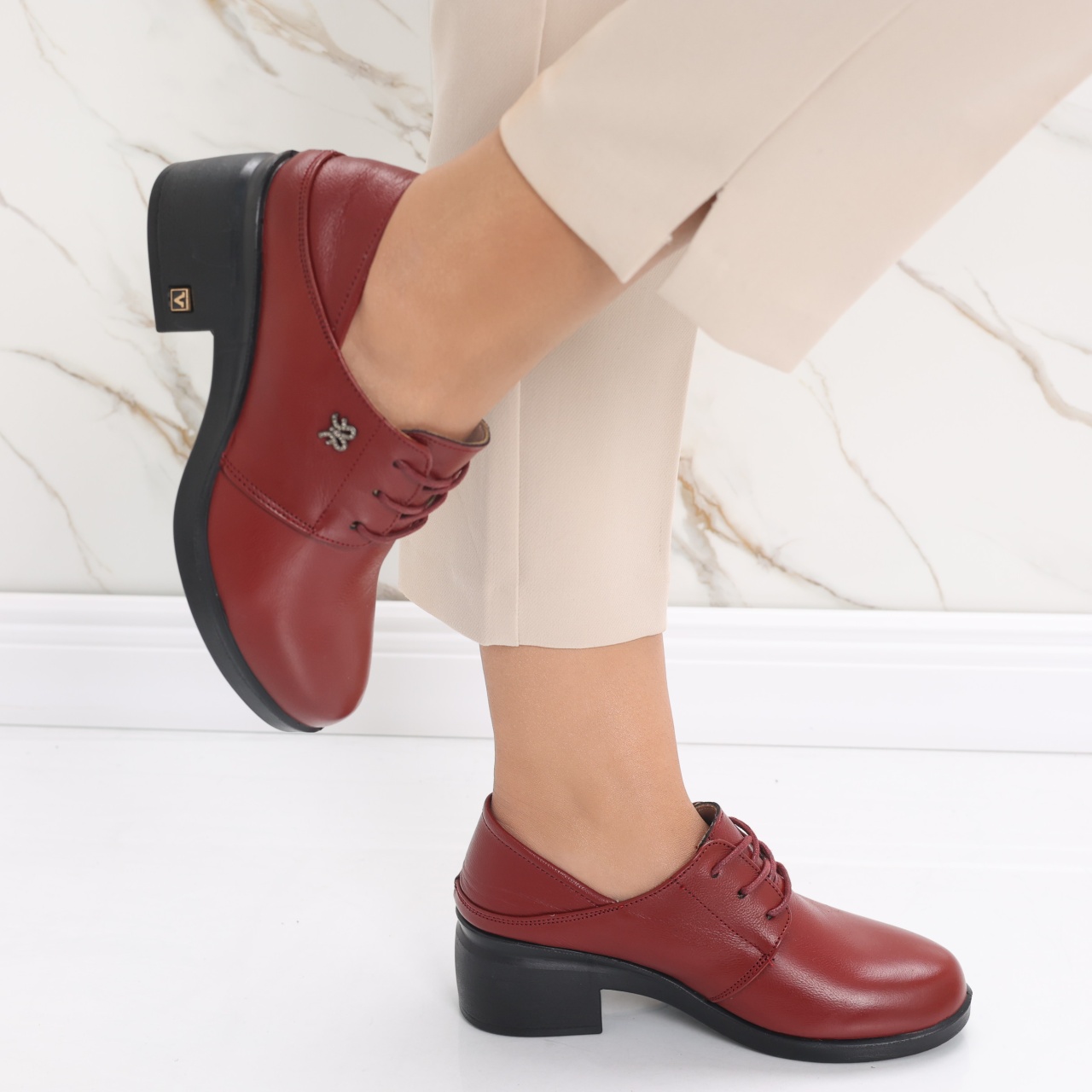 Pantofi dama cu toc Rosii din Piele Naturala Daruisa - poza 4