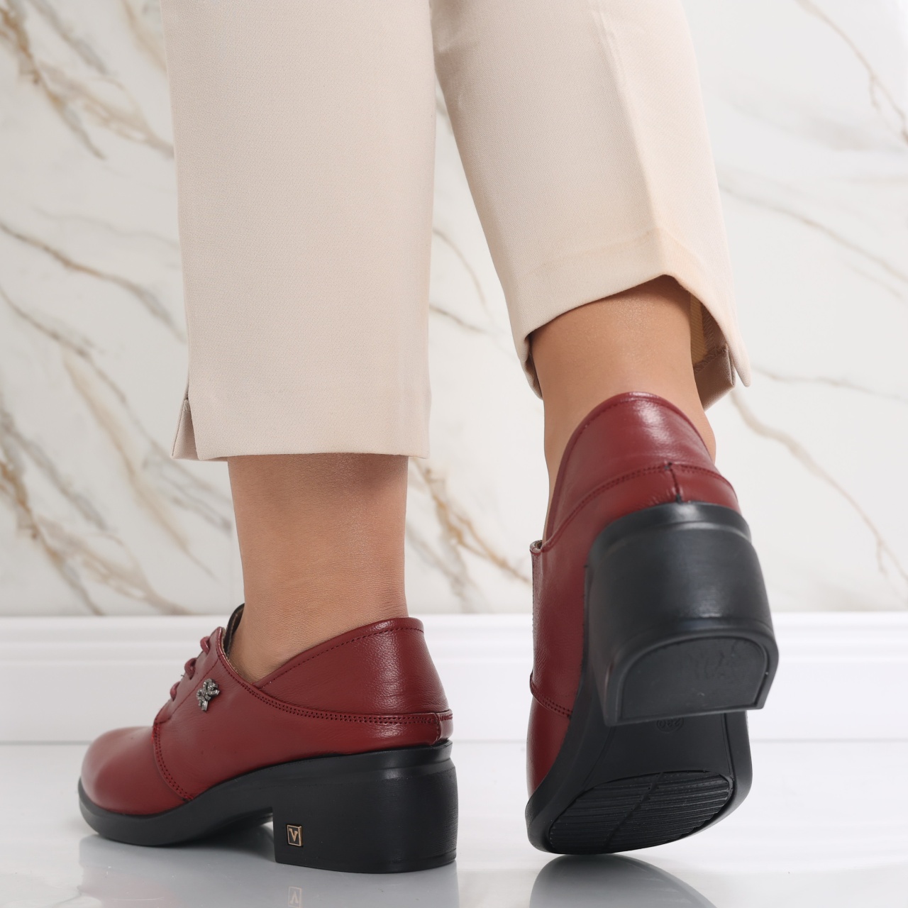 Pantofi dama cu toc Rosii din Piele Naturala Daruisa - poza 5