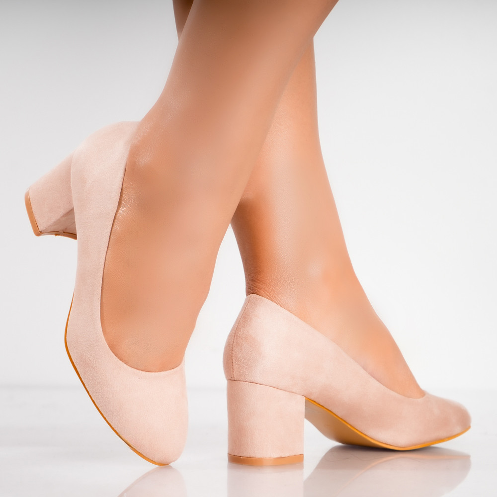 Pantofi dama cu toc Roz din Piele Ecologica Intoarsa Azen - poza 3