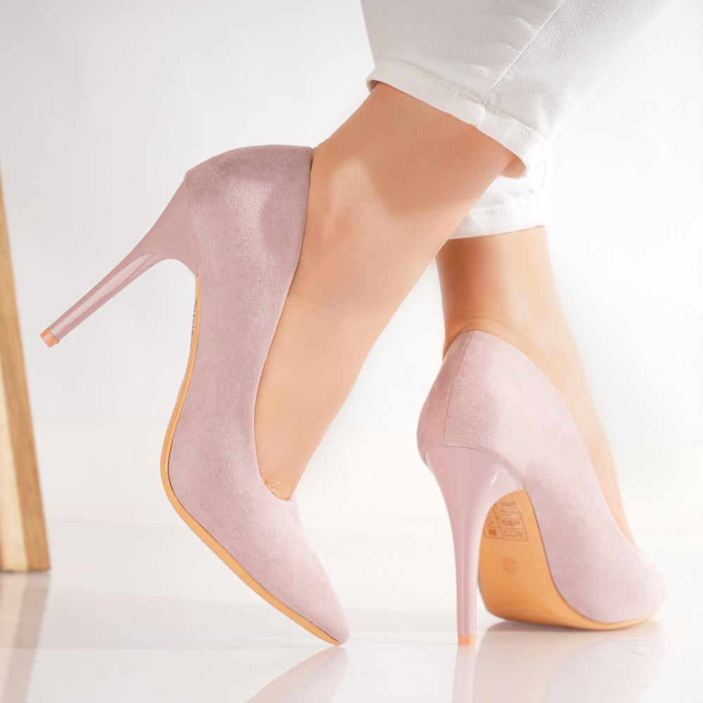 Pantofi dama cu toc Roz din Piele Ecologica Intoarsa Naya - poza 2