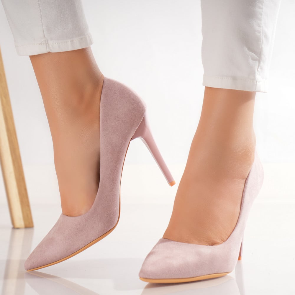 Pantofi dama cu toc Roz din Piele Ecologica Intoarsa Naya - poza 4