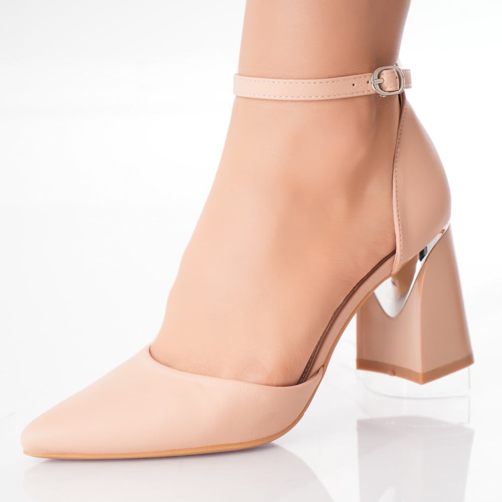 Pantofi dama cu toc Roz din Piele Ecologica Oriana - poza 1