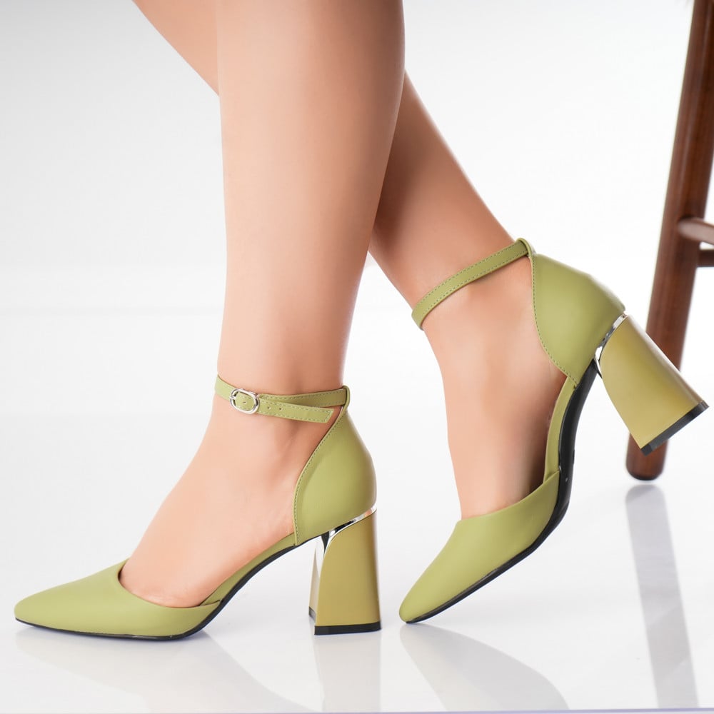 Pantofi dama cu toc Verzi din Piele Ecologica Oriana - poza 4