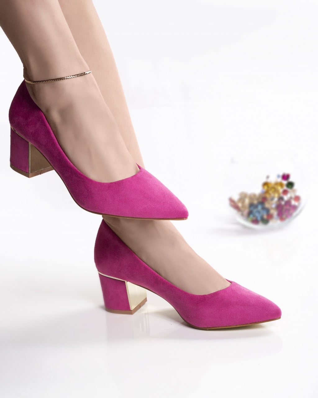 Pantofi dama fucsia cu toc piele eco intoarsa kila - poza 2