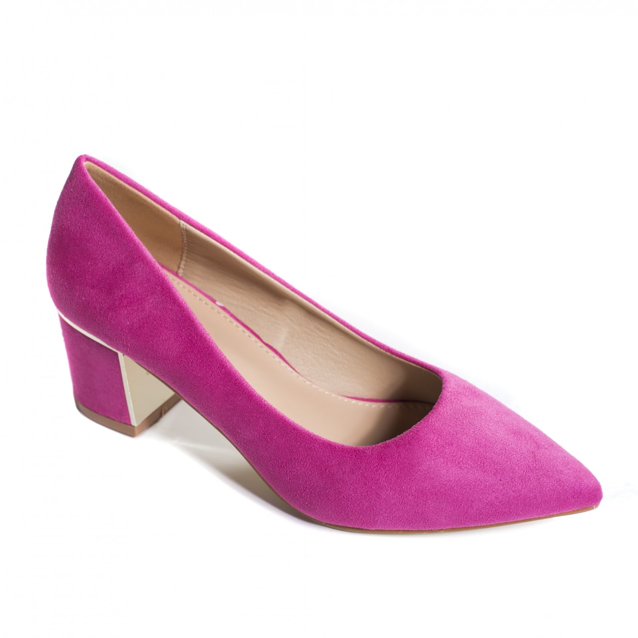 Pantofi dama fucsia cu toc piele eco intoarsa kila - poza 4