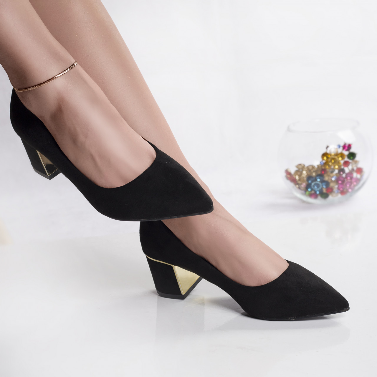Pantofi dama negri cu toc piele eco intoarsa kila - poza 3
