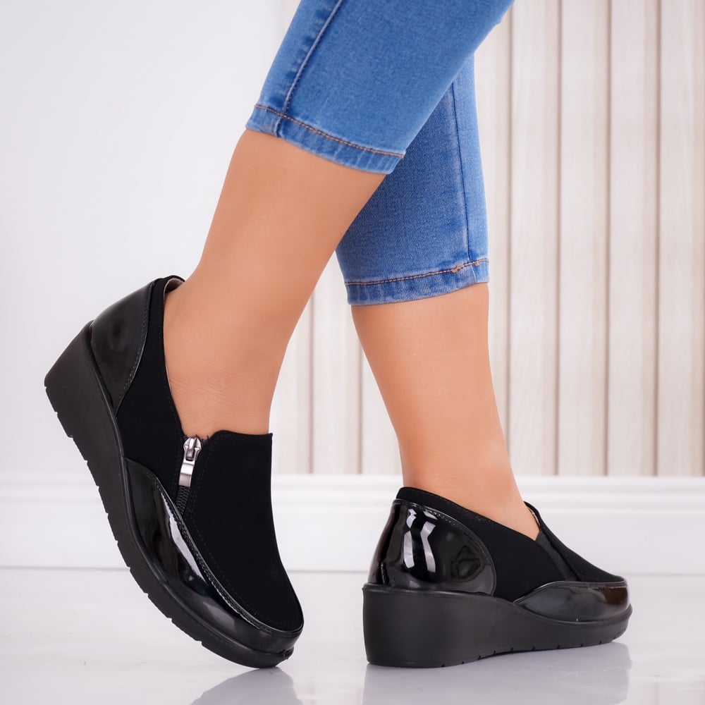 Pantofi dama Negri din Piele Ecologica Intoarsa Sonta - poza 2