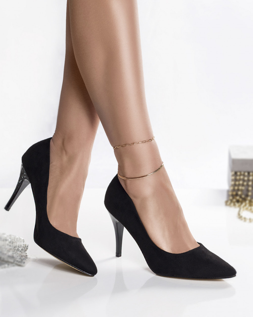 Pantofi dama negri piele eco intoarsa rogin - poza 1