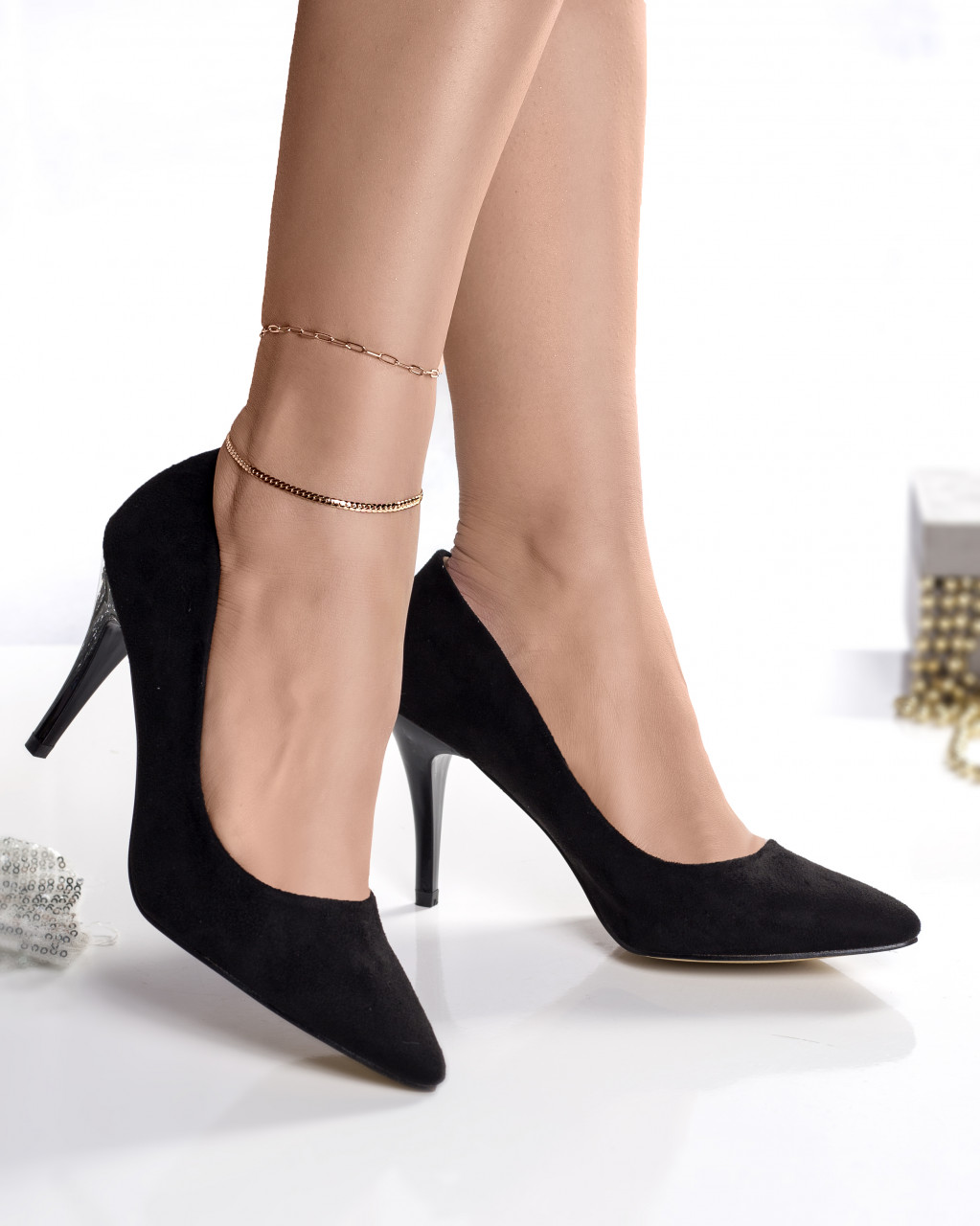 Pantofi dama negri piele eco intoarsa rogin - poza 4