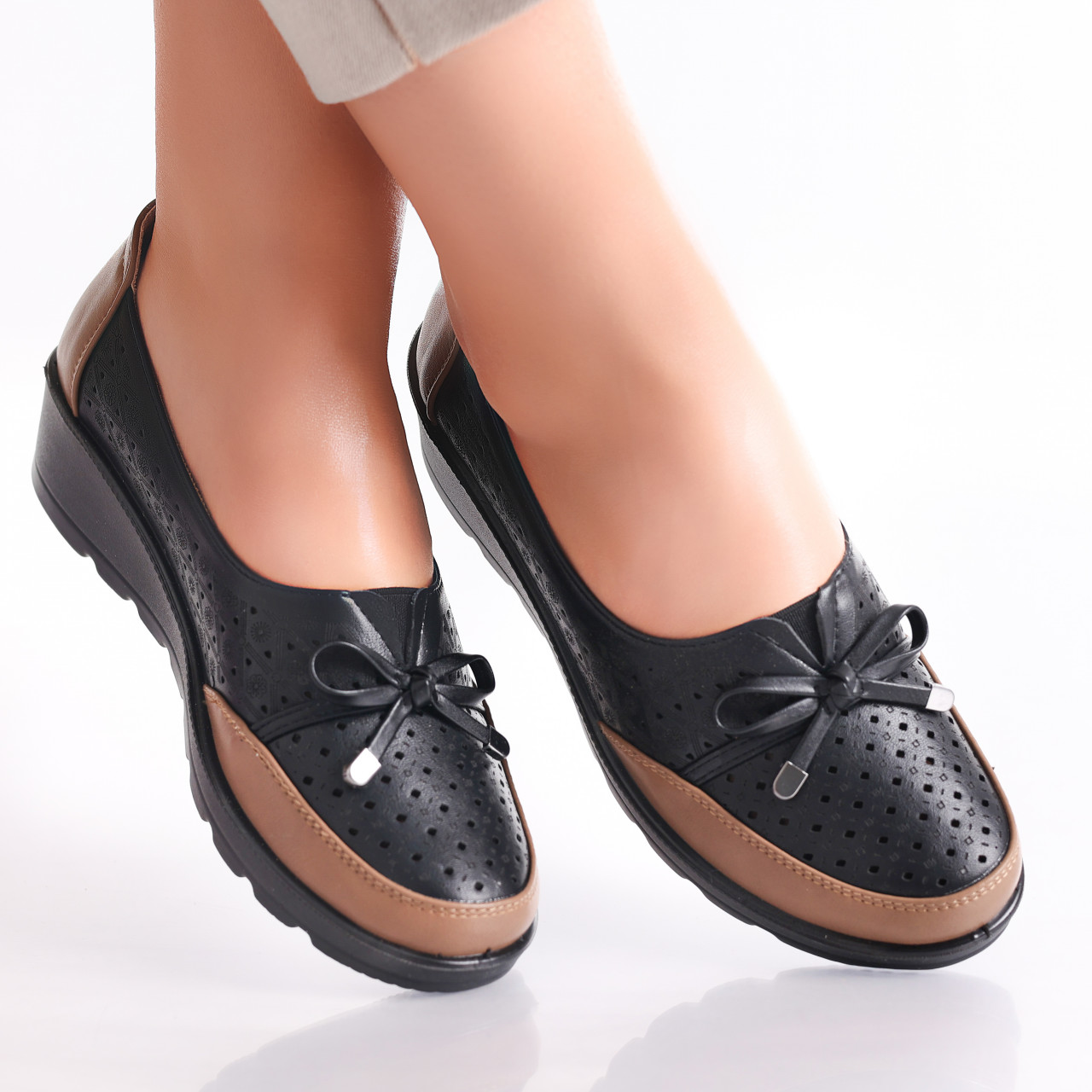 Pantofi dama Negru/Maro din Piele Ecologica Tania - poza 2