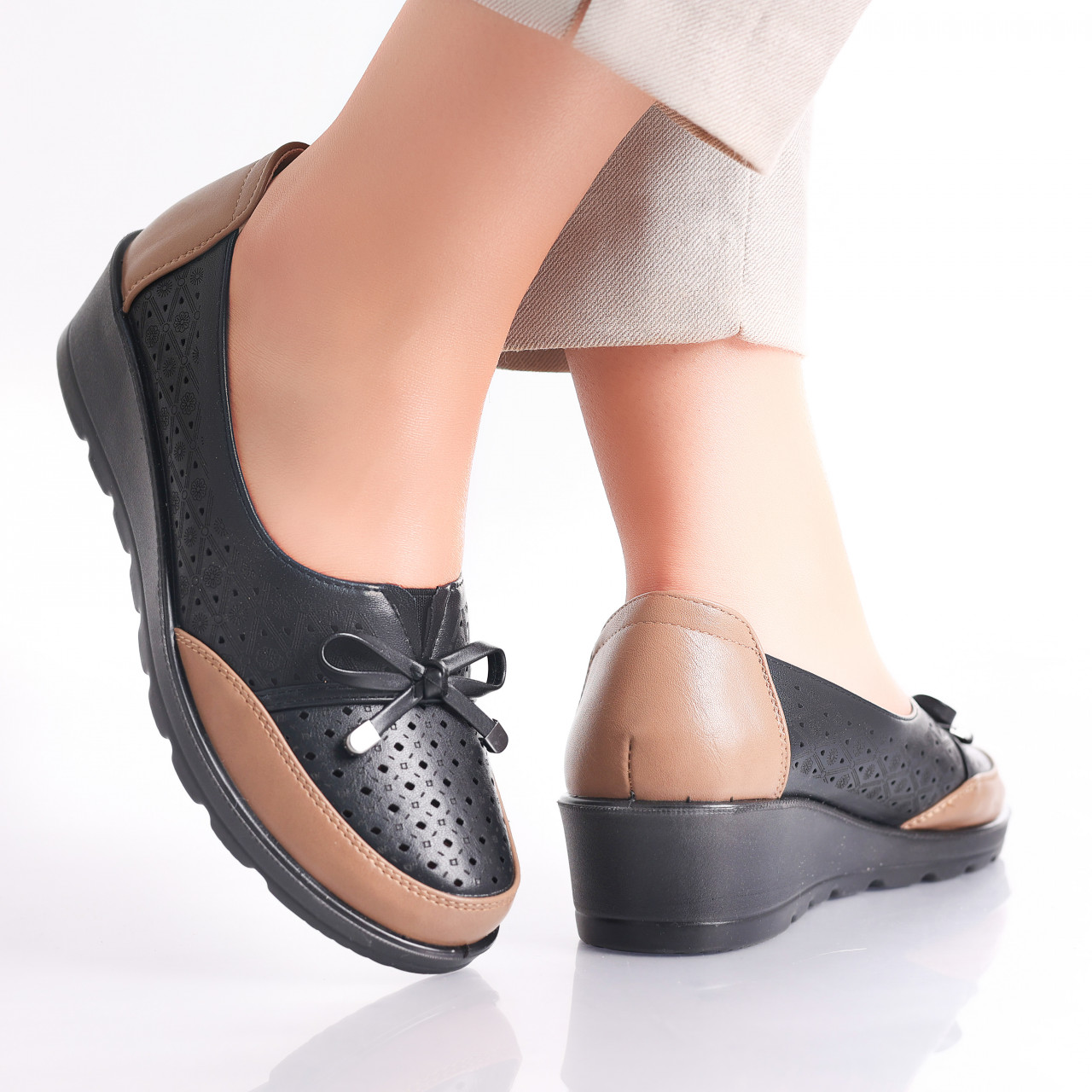 Pantofi dama Negru/Maro din Piele Ecologica Tania - poza 3