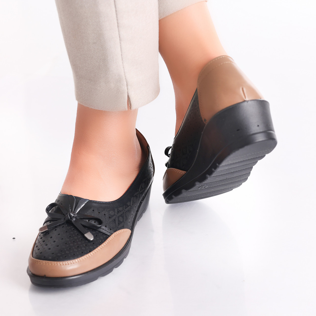 Pantofi dama Negru/Maro din Piele Ecologica Tania - poza 4
