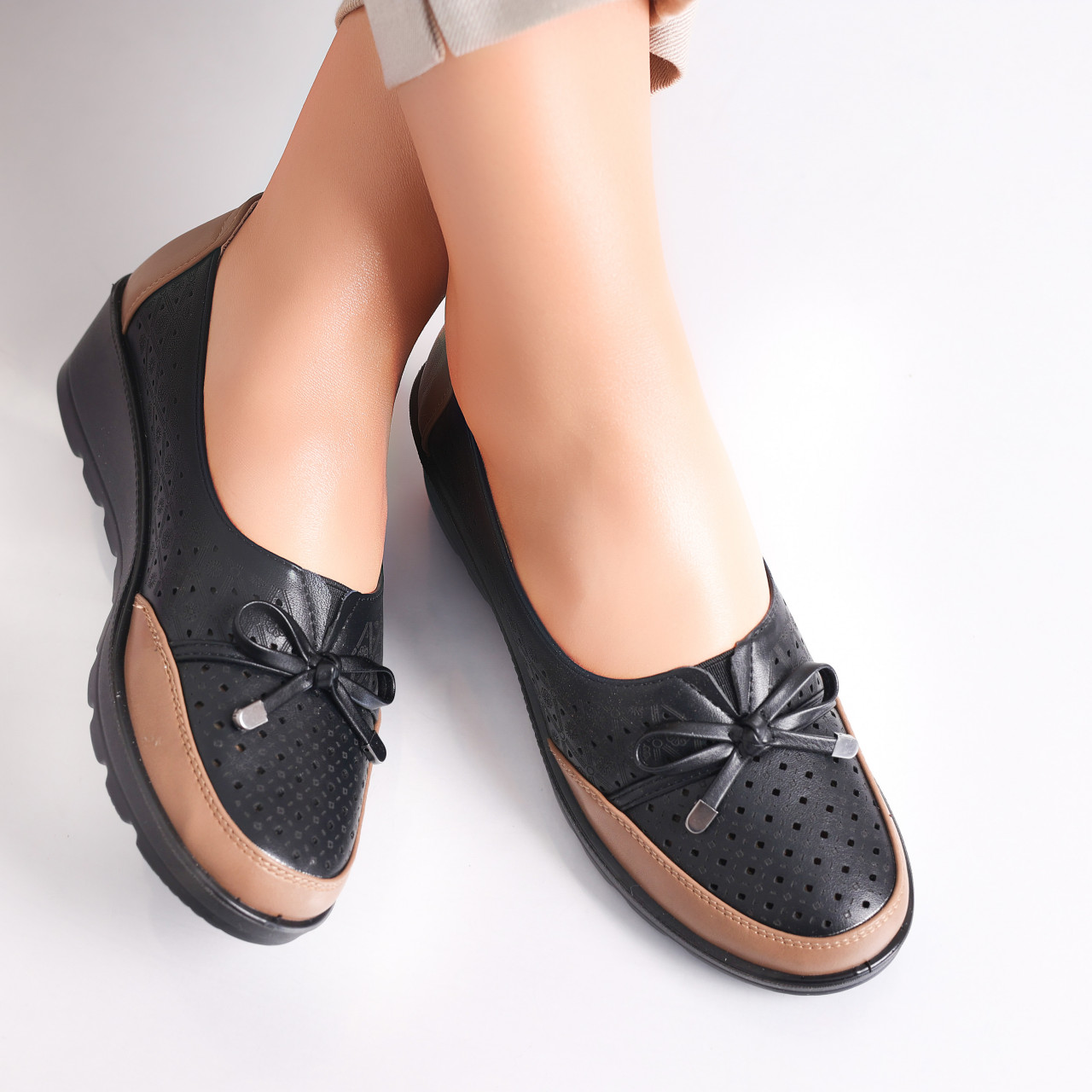 Pantofi dama Negru/Maro din Piele Ecologica Tania - poza 5