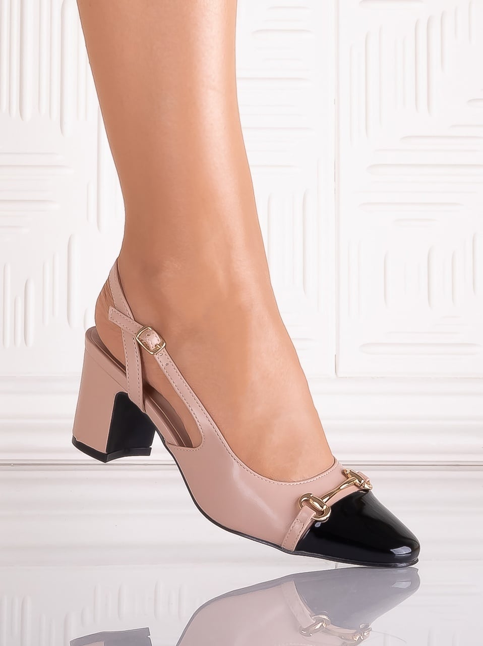 Pantofi dama Negru/nude din Piele Ecologica Scona - poza 2