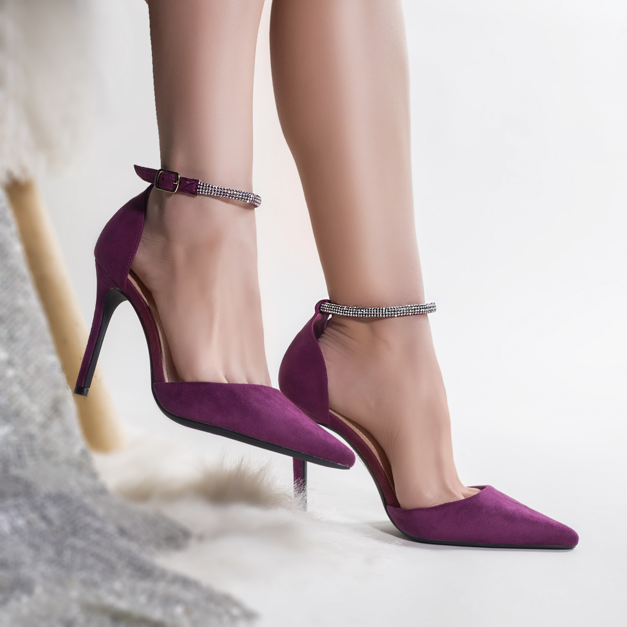 Pantofi dama piele eco intoarsa mov tolib - poza 1