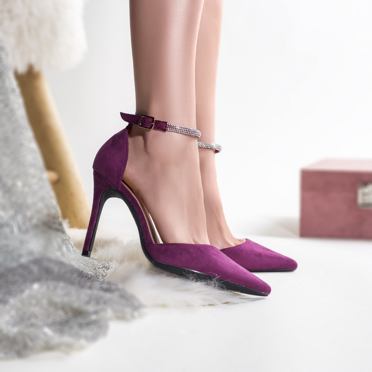 Pantofi dama piele eco intoarsa mov tolib - poza 3